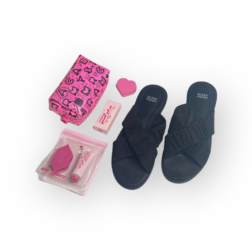 new Eileen Fisher  Cross Slide Easy to Wear Flat Leather Sandal  Black  9M - Picture 7 of 16